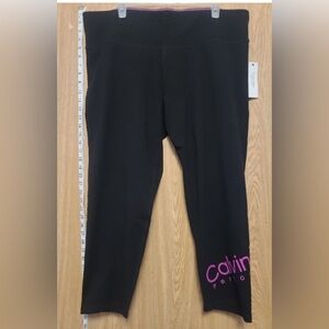 Calvin Klein Black Performance Stretch Wrap Around Pink  Logo Leggings 2X